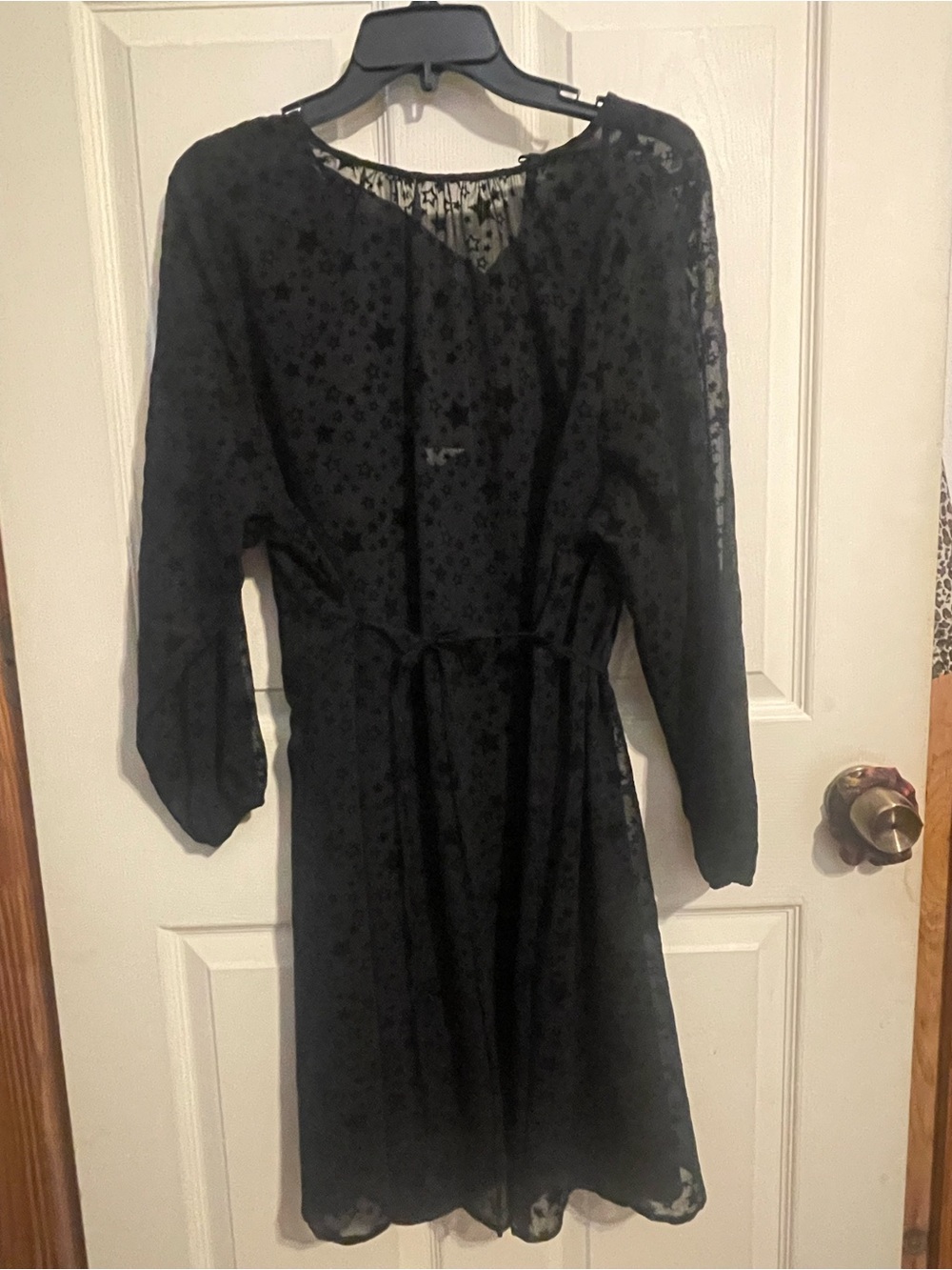 Loft Black Star-Pattern Sheer Tie-Waist Dress